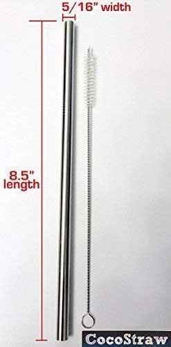 4 Stainless Steel Wide Smoothie Straws + Cleaning Brush + Citrus Peeler - CocoStraw Large Straight Straw