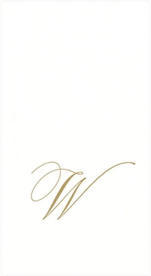 Caspari White Pearl Paper Linen Guest Towels, Monogram Initial W, Pack of