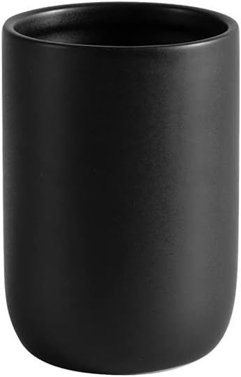 Hylignuae HY Bathroom Ceramic Toothbrush Cup, Matte Black Toothbrush Cup Holder, Bathroom Storage Organizer