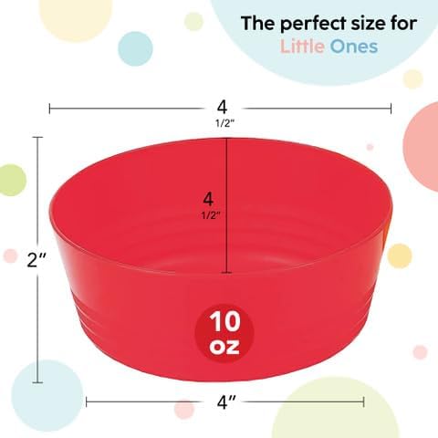 Kids Plastic Bowls Set of 12 Children Bowl 10 Ounce Microwave Dishwasher Safe BPA Free Non Toxic Toddler Bowls 6 Bright Colors for Cereal, Soup, Snack Great Plastic Bowls for Kids & Toddlers by PLASKIDY