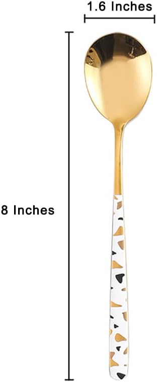 Stainless Steel Soup Spoon,Korean Dessert Spoon,White Gold Spotted Spoon for Home, Kitchen or Restaurant, Set of 4 Colour Spotted Soup Spoons, 8 Inches.