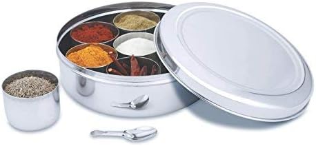 Stainless Steel Masala Dabba Spice Box, 7 Compartment Indian Spice Storage Container