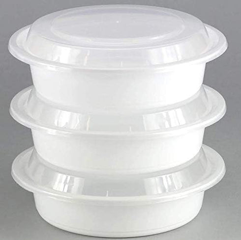 Premium Deep Round White Containers - 9" (Pack of 6) - Stackable & Leak-Proof Design for Meal Prep and Storage