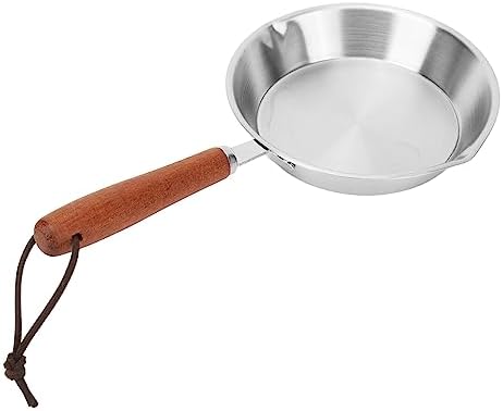Sonew Mini Stainless Steel Frying Pan, 16CM Non Stick One Egg Frying Pan with Solid Wood Handle for Induction Cooker Portable Pan for Household Restaurant (16CM) by Sonew