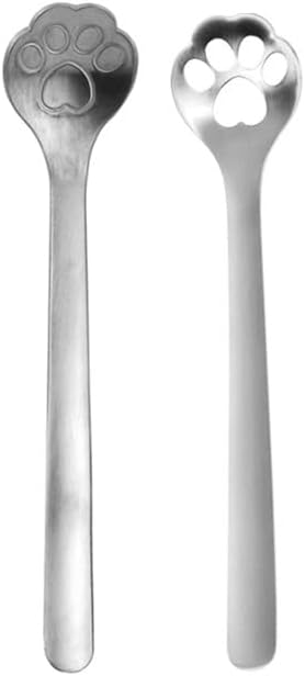 Small Hollow Out Stainless Steel Cat Paw Coffee Teaspoon, Dessert Spoon, Appetizer Tableware Spoon for Kitchen