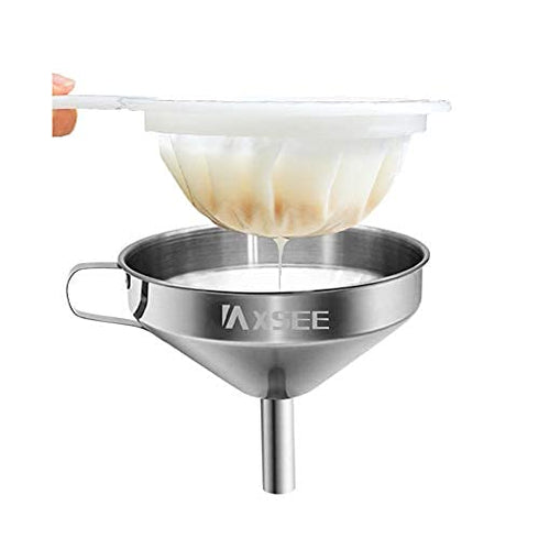 5-Inch Funnel with Fine Mesh Strainer, 304 Stainless Steel Cooking Oil Filter Strainer