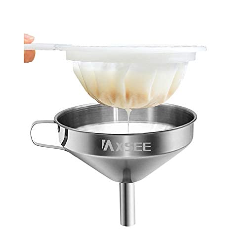 5-Inch Funnel with Fine Mesh Strainer, 304 Stainless Steel Cooking Oil Filter Strainer