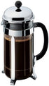 51oz Bodum Chambord French Press Coffee Maker, High-Heat Borosilicate Glass, Polished Stainless Steel Made in Portugal
