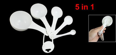 uxcell White 5 in 1 Tea Soup Coffee Measuring Spoon Set, 1ml, 5ml, 15ml, 50ml, 100ml
