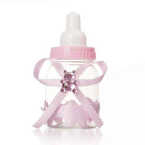 3.5 Inches Mini Plastic Candy Bottle Baby Bottle Shower Favor, 2 Dozens, Pink Ornamented, Baby Shower Supplies