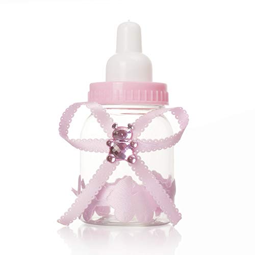 3.5 Inches Mini Plastic Candy Bottle Baby Bottle Shower Favor, 2 Dozens, Pink Ornamented, Baby Shower Supplies