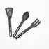 Kitchen Cooking Tools 3Pcs Mini Nylon Utensils Set, Slotted Turner, Solid Spoon, Fork for Children Dinner Tools (Black)