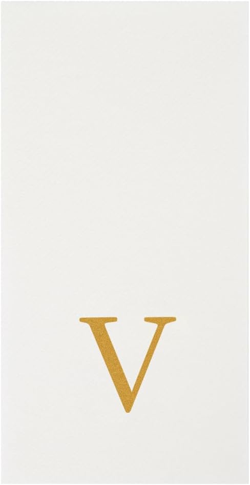 15.8 7.9 Inch 50 Luxenap X Linen-Feel Guest Towels, Lettered Hand Towels - Gold Letter 'V', Sans Serif Font, White