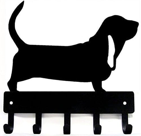 Basset Hound Key Holder & Leash Hanger, Large 9 inch Wide with 5 Hooks, Made in USA