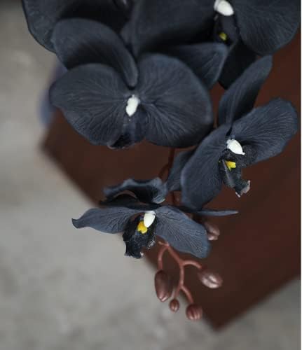 Rikyo 8 Heads Faux Black Orchid, 40" Bouquets 2 Stem Phalaenopsis Fake Flowers for Home Decoration, Office Decor,