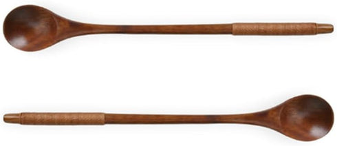 Handmade Wooden Long Handle Coffee Spoon, Retro Honey Jar Stirring Spoon with Cable Tie (2 Pack)