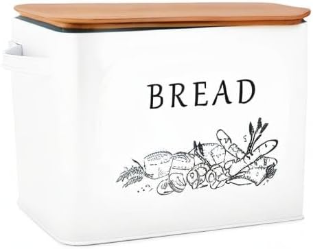 Countertop, 13 7.2 x9.8, E-far Bread Box for Kitchen Metal Bread Storage Container Bin with Bamboo Lid for Cutting