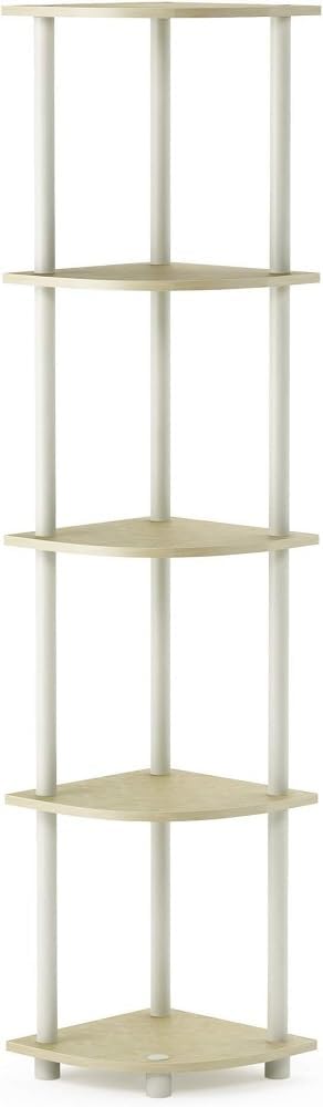 Furinno Turn-N-Tube 5 Tier Multipurpose Shelving Unit, Corner Display Rack, 1-Pack, Cream Faux Marble/White
