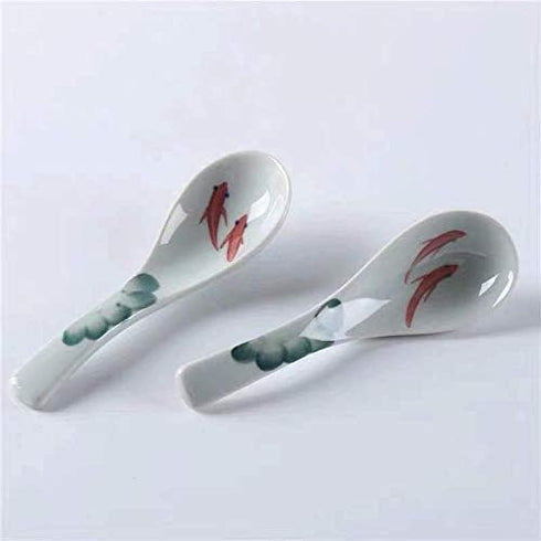 Ceramic Soup Spoons Set of 4, Chinese Style Glaze Porcelain Rice Spoons, Dark Green Asian Tableware