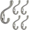 QCAA 5 Pack Heavy Duty Coat and Hat Hook Hanger, 3-3/8", Satin Nickel, Zinc Die Cast, Made in Taiwan