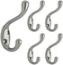 QCAA 5 Pack Heavy Duty Coat and Hat Hook Hanger, 3-3/8", Satin Nickel, Zinc Die Cast, Made in Taiwan