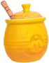 Whimsical Yellow Stoneware Honey Jar with Wooden Dipper