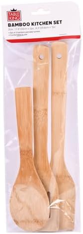 TABLE KING 3 Assorted Natural Bamboo Cooking Kitchen Tools Kit Utensils Spoon Slotted Turner Spatula Cooking Set, 12, 85179