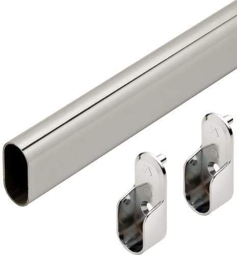 Oval Wardrobe Tube Closet Rod, Polished Chrome, Welded Steel, 1.0mm Thick with End Supports (1, 18")