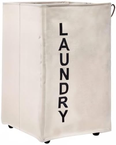 92L Large Laundry Hamper with Leather Handle,Standable Laundry Basket with Wheels ,Large Hamper,Rolling Laundry Basket