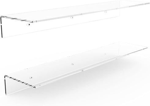 24 Inches 2 Pack (24 Inch) Sezanrpt Clear Floating Shelves for Wall, Acrylic Long Wall Shelf, Wall Mounted Shelves