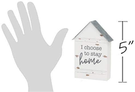 Rustic House-Shaped Mini Wood Block Sign - "I Choose to Stay Home" 3"W x 4"H x 1"D