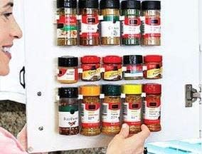 Spice Clip Strips for Cabinet Doors - Organizer for 15 Spice Jars with 3M Adhesive Gripper Clips