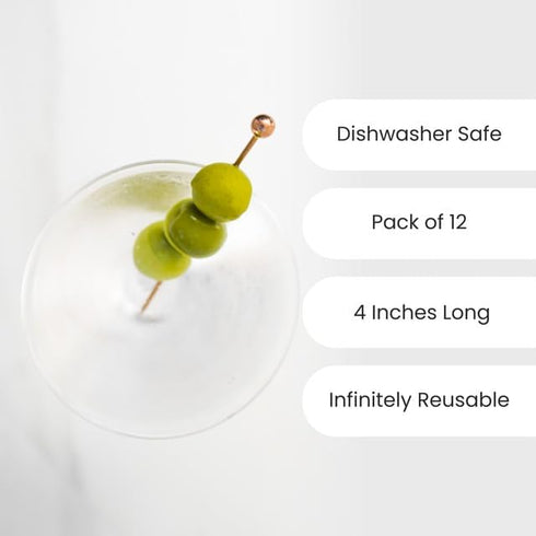 A Bar Above 12 Stainless Steel Cocktail Picks, 8-Inch Durable Skewers for Bloody Marys, Appetizers, Reusable Drink Stir
