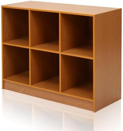 Furinno Basic 3x2 Cube Storage Bookcase Organizer with Bins in French Oak Grey/Black