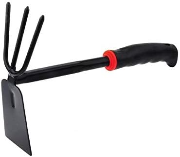 Yima Gardening Hand Tool Hoe with 3 Teeth Rake, Heavy Duty Carbon Steel Blade for Weeding and Digging