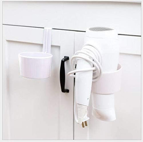 Over-The-Cabinet Hair Dryer Rack, Hair Dryer Holder Holster for Master, Guest, Kid's Bathroom, Vanity - White, 5.4" x