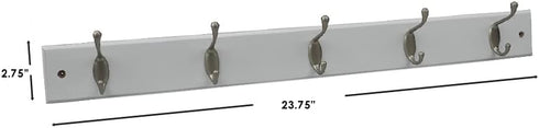 Home Basics Durable 5-Double-Hooks Wall Mounted Hanging Rack (White) for Entry Way or Garage