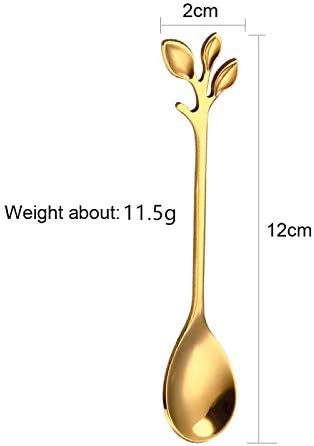 2 Pack Stainless Steel Leaf Coffee Spoon Tableware Dessert Spoons, Stirring, Mixing, Sugar, Stir, Ice Cream, Cake, Teaspoon 4.7 inch Gold