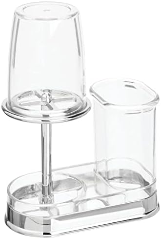 Countertop mDesign Plastic Toothpaste and Toothbrush Holder Center with Cup/Cover - Organizer for Bathroom Vanity