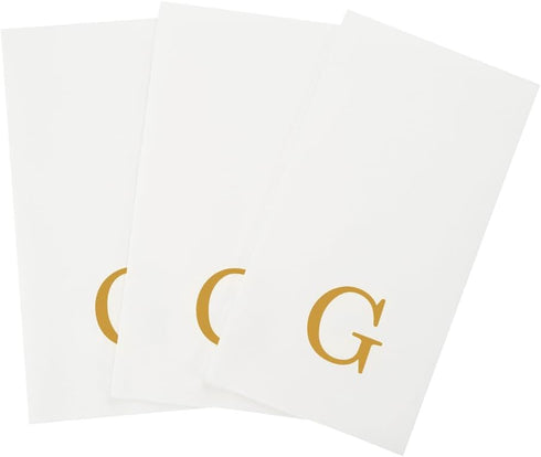15.8 7.9 Inch 50 Luxenap X Linen-Feel Guest Towels, Lettered Hand Towels - Gold Letter 'G', Sans Serif Font, White