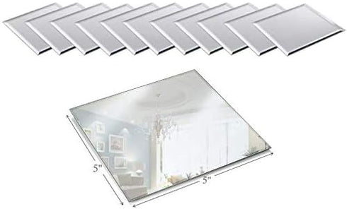 Light In The Dark 5 Inch Square Mirror Candle Plate Set of 12 - Small Mirror for Centerpieces & Crafts