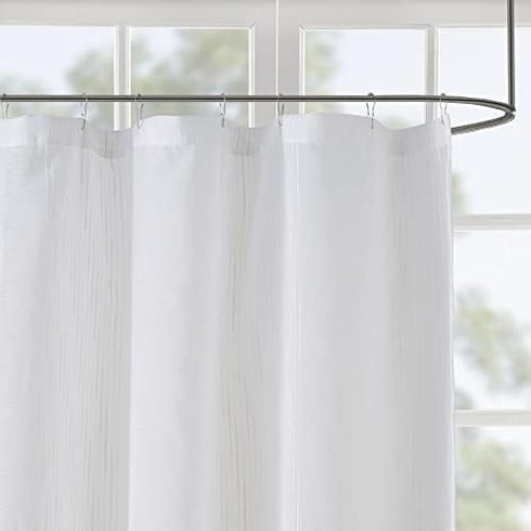 Madison Park Anna Sheers Shower Curtain, Textured Striped Design, 72x72", Ivory