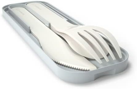 MONBENTO Cutlery Set for Lunch Box MB Pocket Natural, 3 Pieces Fork Knife Spoon, Biodegradable Plastic, Cream