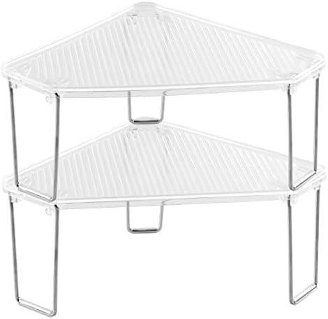 mDesign Plastic/Steel Freestanding Foldable Corner Stackable Organizer Shelf for Kitchen, Counter, Pantry,