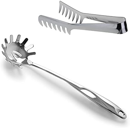 Stainless Steel Pasta Server Set, 8-Inch Serving Tongs and 12-Inch Spaghetti Claw, Kitchen Tools