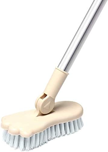 LandHope Long Handled Scrub Brush, Rotatable Brush Head for Bathroom, Kitchen, and Tile Cleaning (Beige)