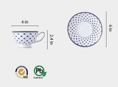 7-ounce Set (6) Porlien Royal Blue Star-night Porcelain Teacup and Saucer