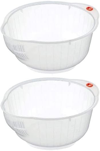 Japanese Rice Washing Bowl with Side and Bottom Drainers, Clear Limited Edition (Pack of 2)