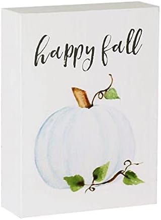 Collins Mini Sign "Happy Fall" with Pumpkin - Decorative Wooden Block Sign for Desk or Shelf Display