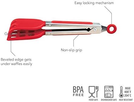 Mini Easy-Grip Waffle Tongs Holder, Non-Slip Handle, Red (1pc Waffle Tongs)